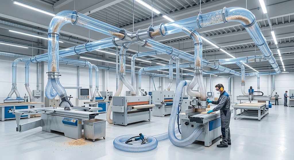 Ứng dụng ống hút bụi PU trong nhà máy chế biến gỗ