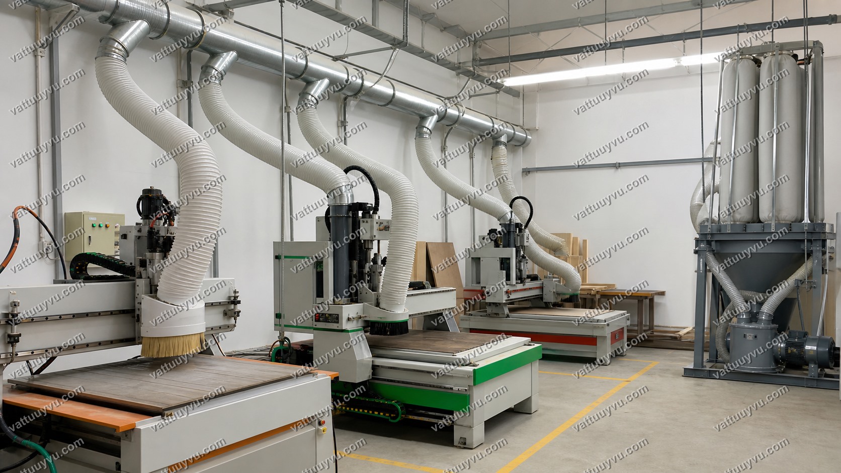 Hệ thống ống hút bụi cho nhiều máy CNC