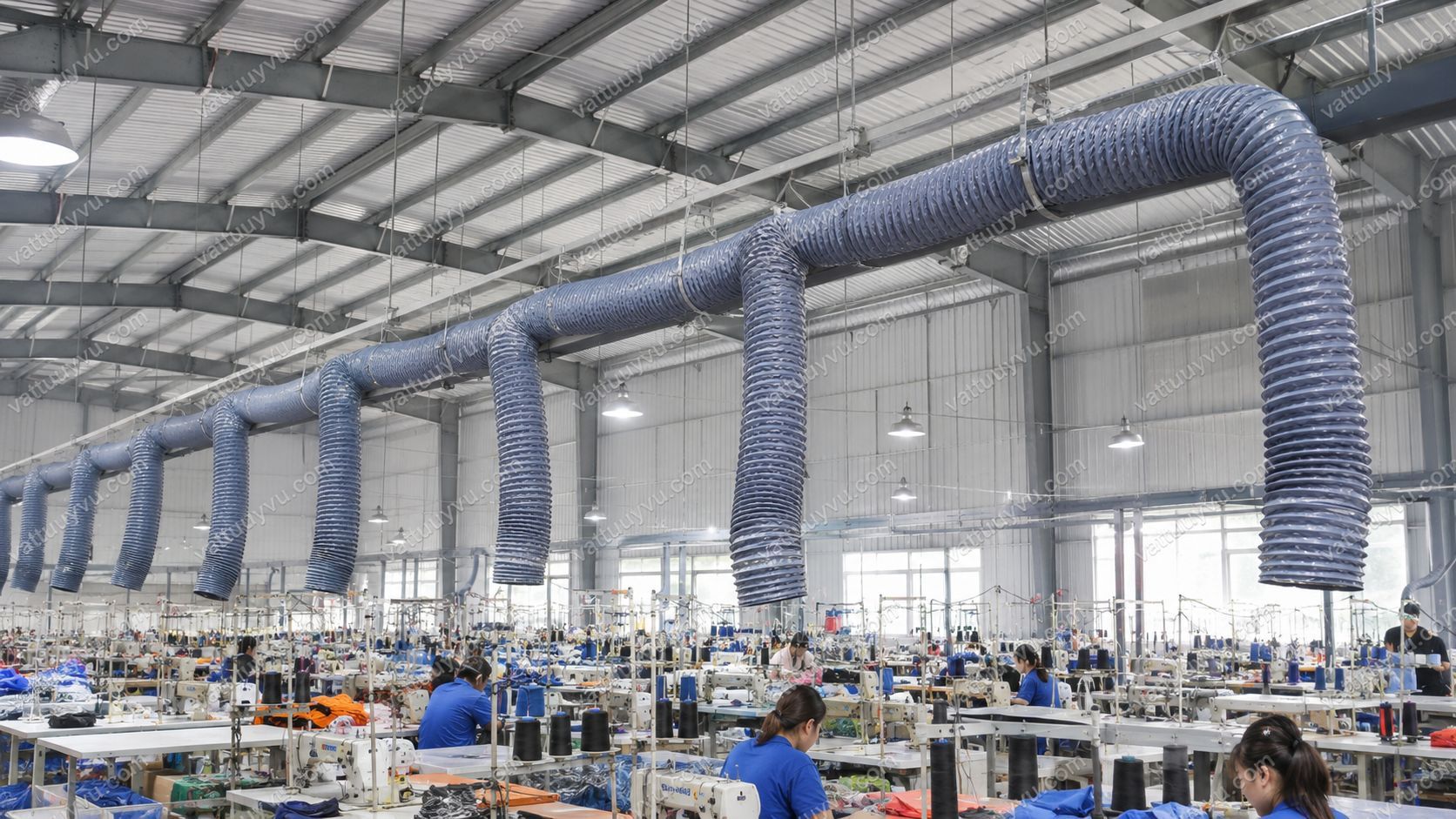 Hệ thống thông gió giảm nhiệt nhà xưởng sử dụng ống gió công nghiệp