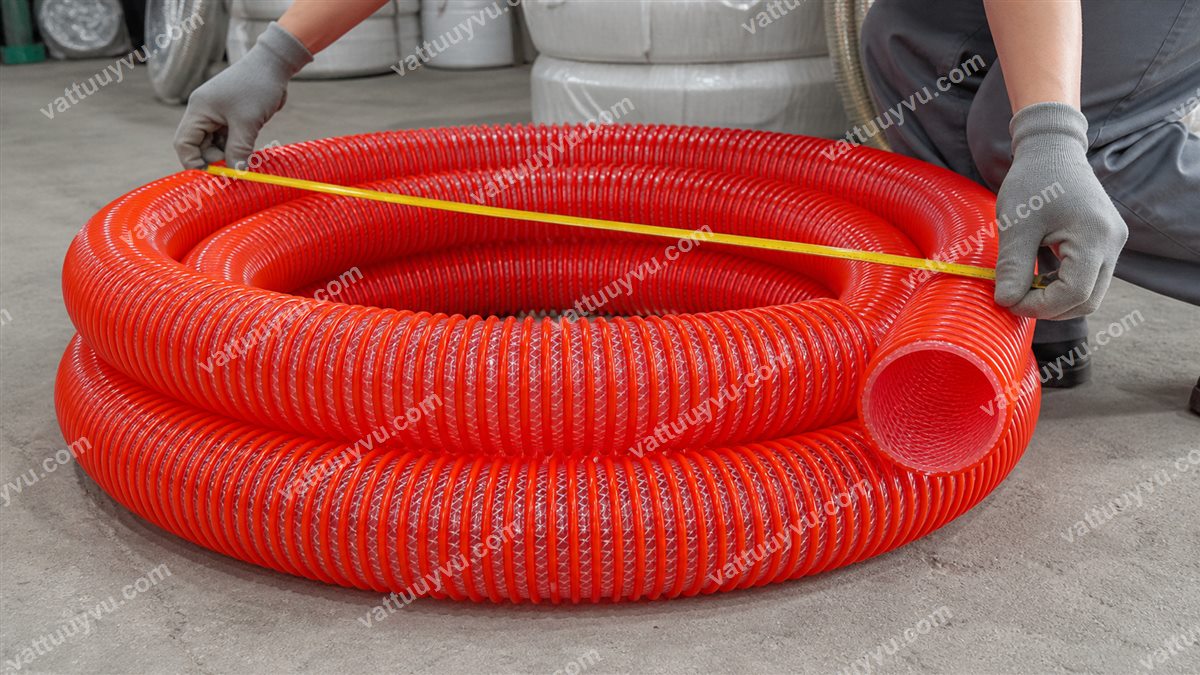 Đo cuộn ống gân cam D100 để lập báo giá theo mét hoặc theo cuộn