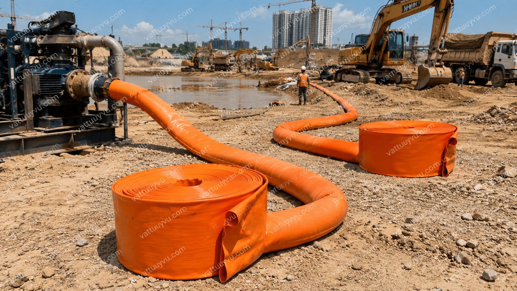 Ống bạt cam tải cát phi 100 phi 150 dùng cho công trình xây dựng và nạo vét