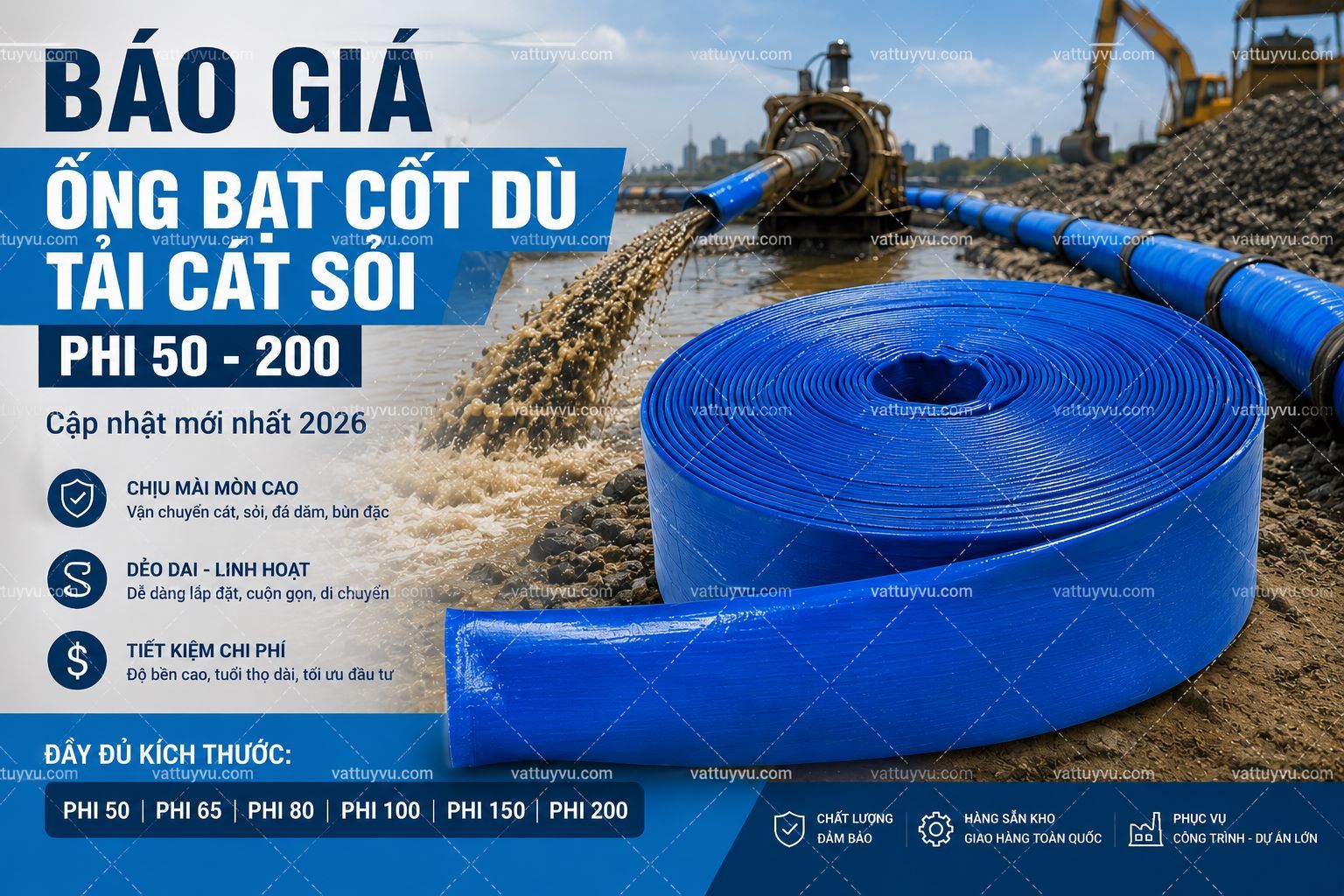 Ống bạt cốt dù màu cam tải cát sỏi chuyên dụng cho công trình xây dựng