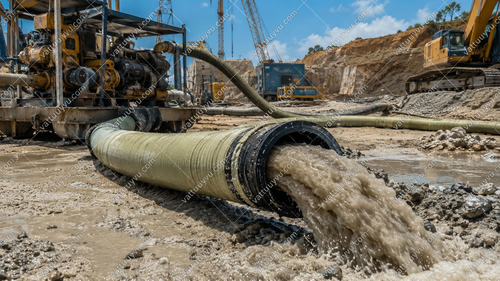 Ống cao su lõi thép đang hút cát tại công trường