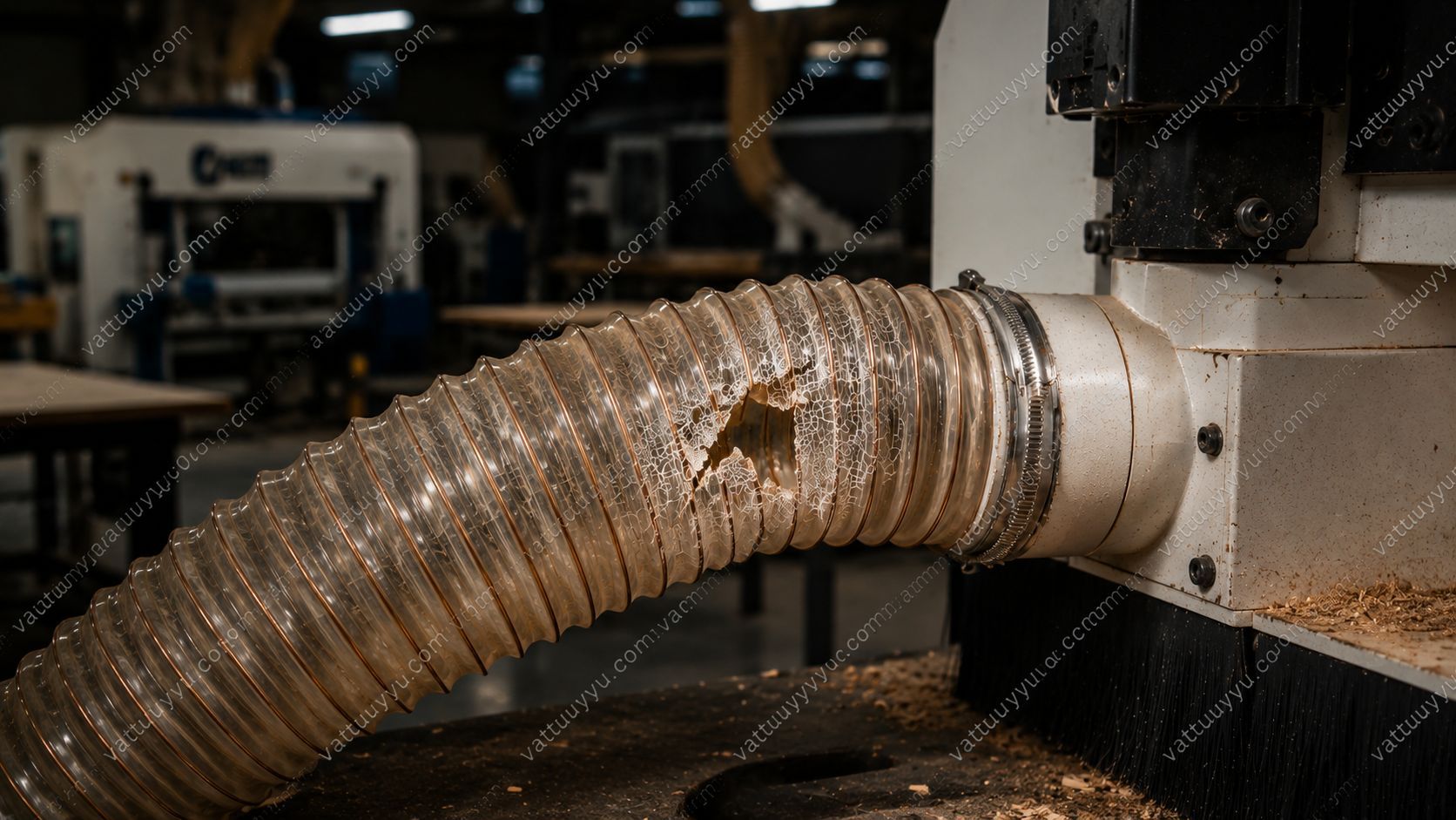 Sự cố ống hút bụi PU bị rách tại nhà xưởng công nghiệp