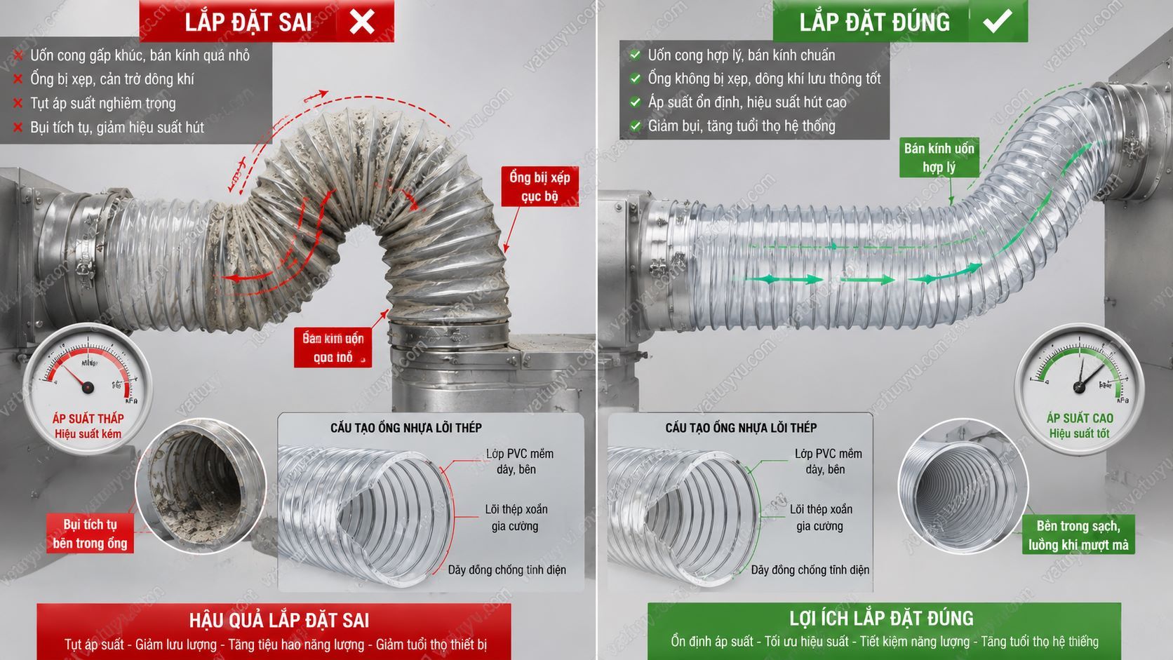 Cấu tạo và lỗi lắp đặt ống nhựa lõi thép gây tụt áp suất