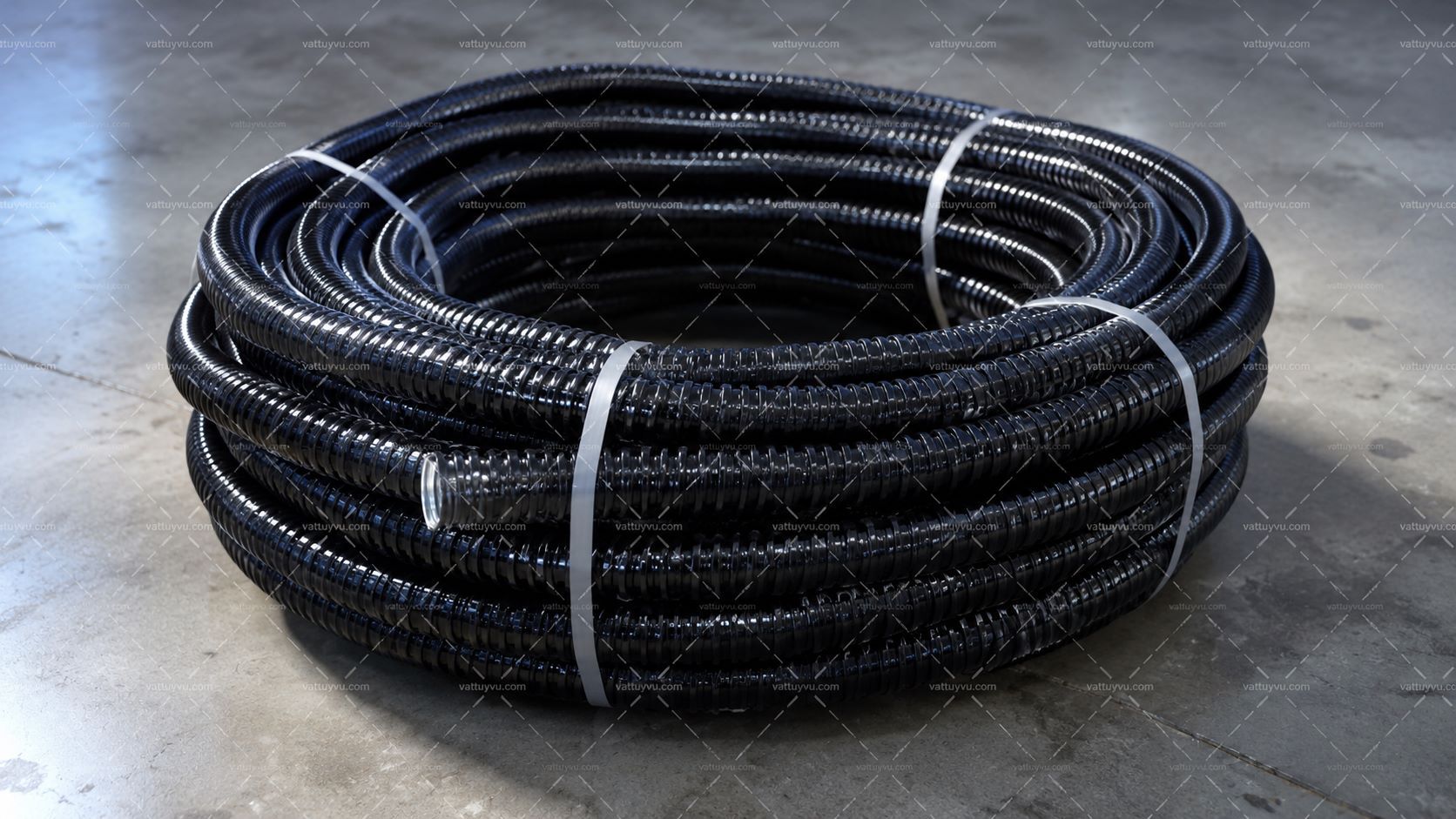 Cuộn ống ruột gà lõi thép bọc nhựa PVC màu đen chuyên dụng cho thi công cáp điện