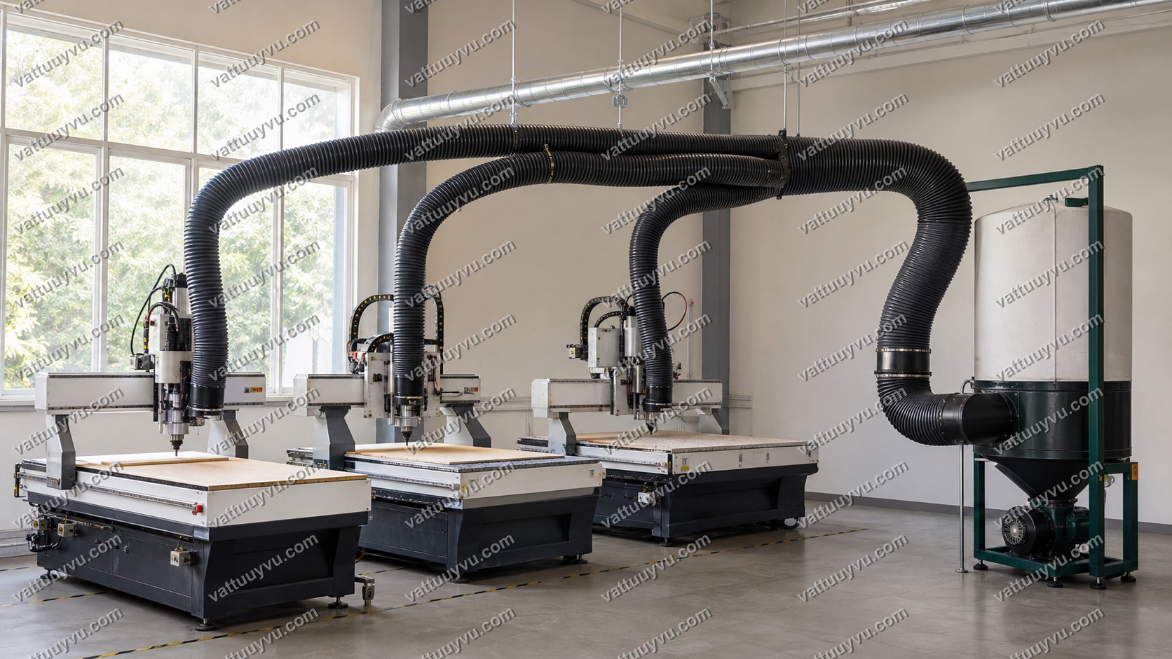 Thiết Kế Tuyến Ống Hút Bụi CNC Nhiều Máy: Cân Bằng Lưu Lượng