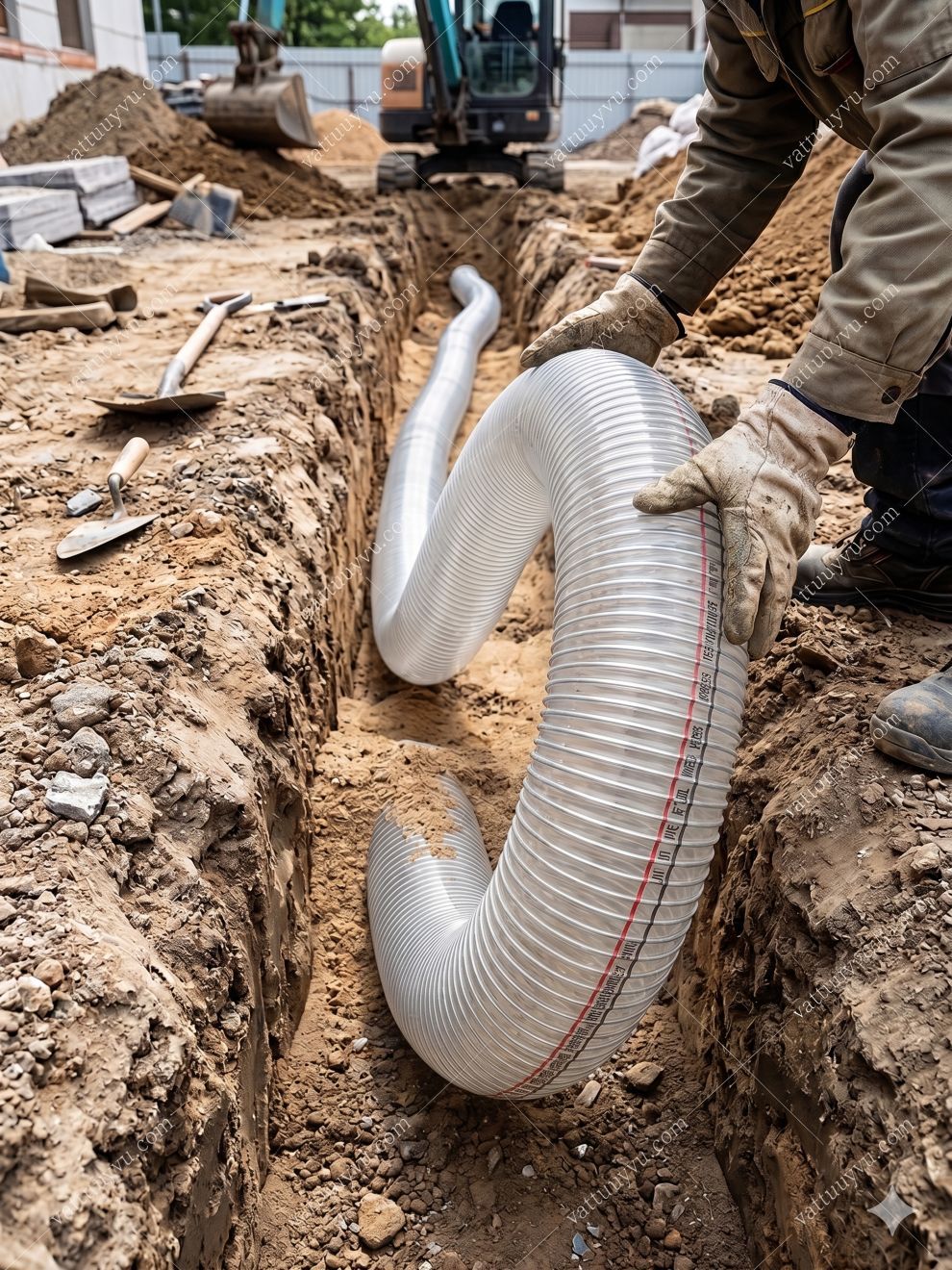 Thi công chôn ngầm ống nhựa PVC lõi thép dẫn nước thải