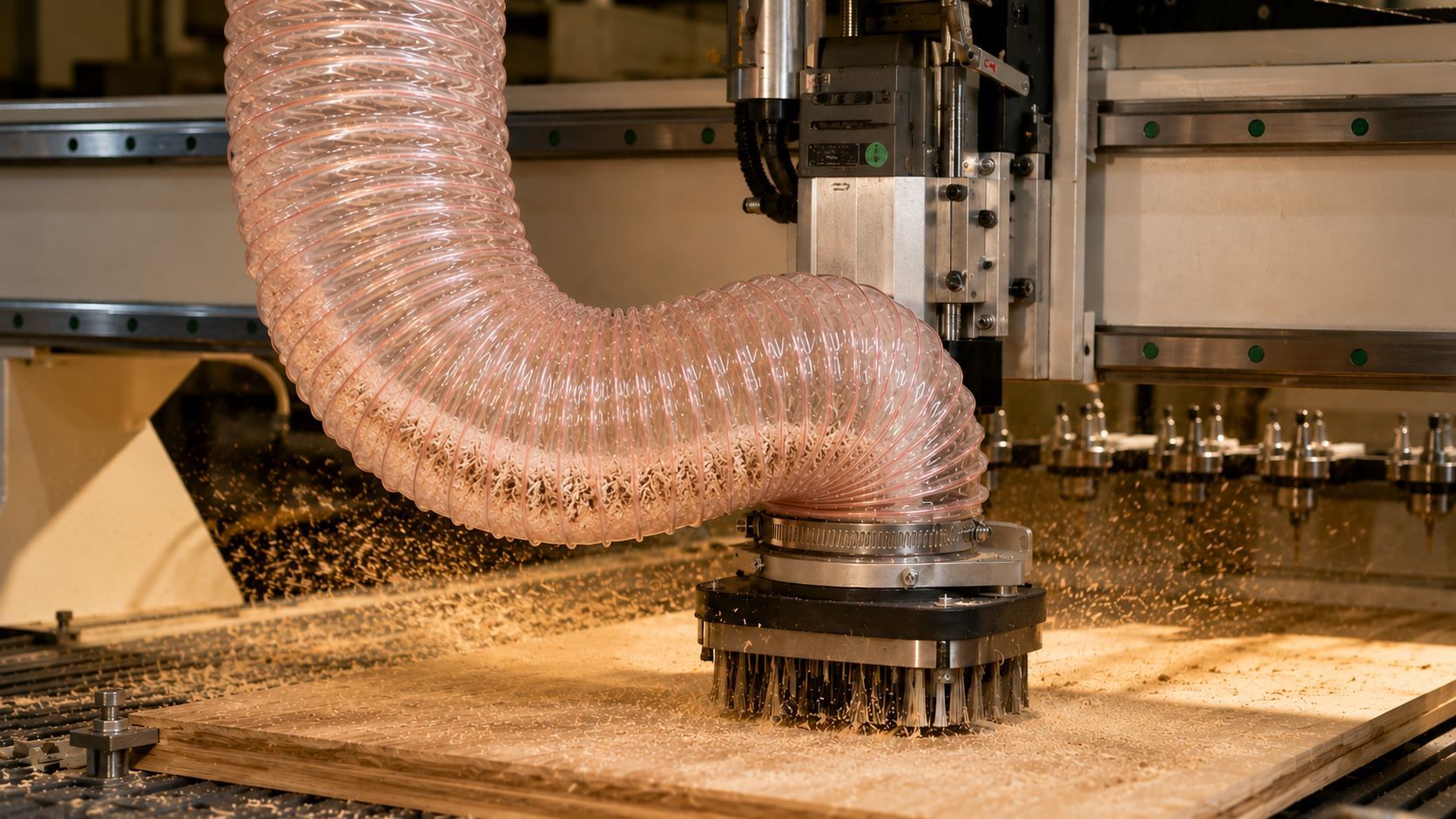 Ứng dụng ống hút bụi PU lõi đồng cho máy gia công CNC